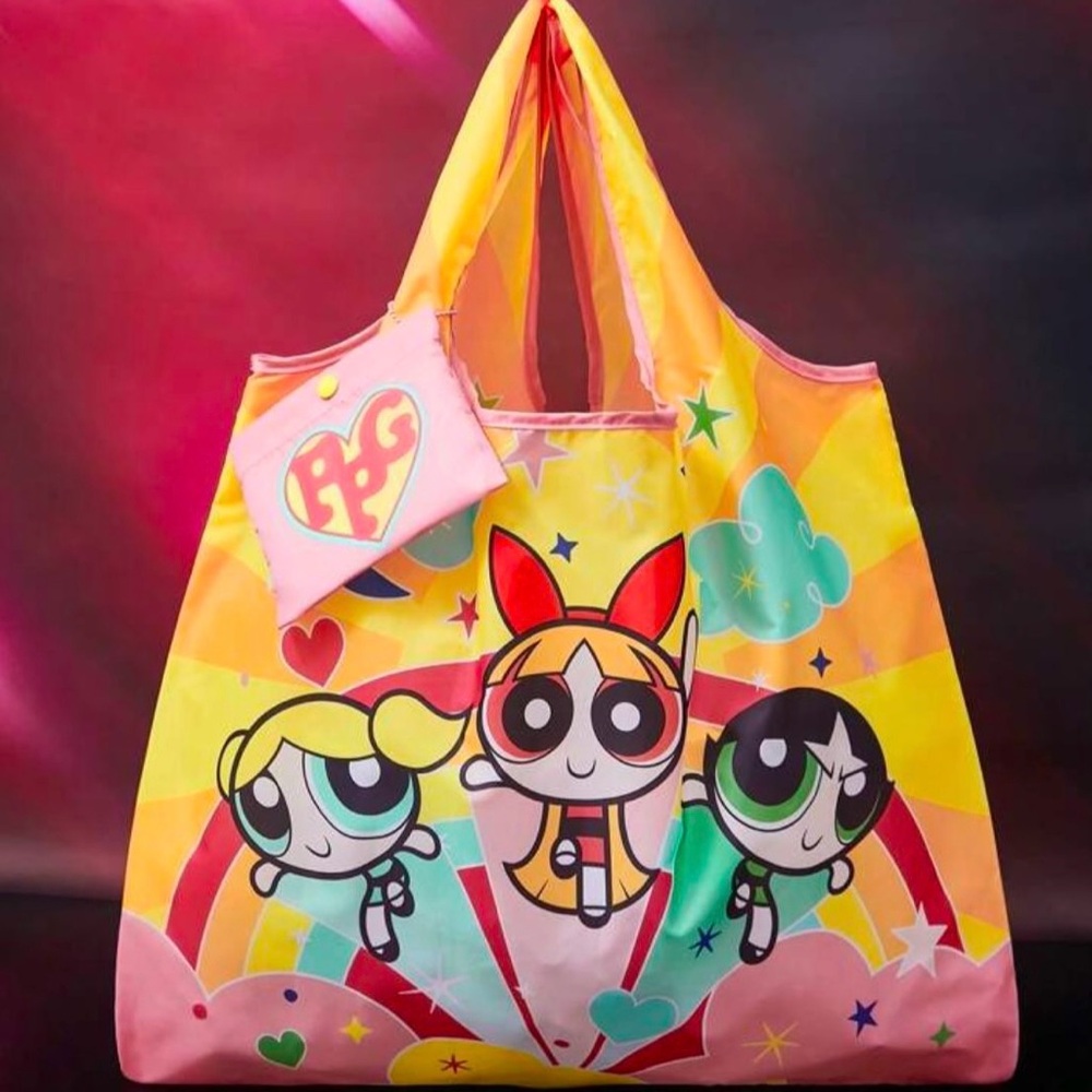 THE POWERPUFF GIRLS reusable foldable Tote Bag w pouch Colorful DELETE